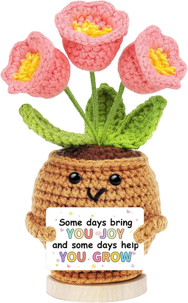 Hoedia Handmade Positive Flower Crochet - Inspirational Gift for Women Coworkers Teens Friend Sister - Cute Cheer Up Valentine's Day,Birthday,Retirement,Goodbye Gifts - Image 1